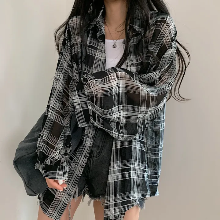 [장마철&휴가철] 은은한 시스루 루즈핏 체크남방,셔츠;2col 상세 이미지 17