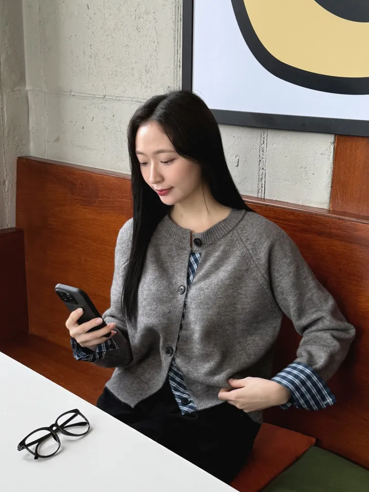 [5color/개강룩] 체크 배색 니트 가디건 상세 이미지 33