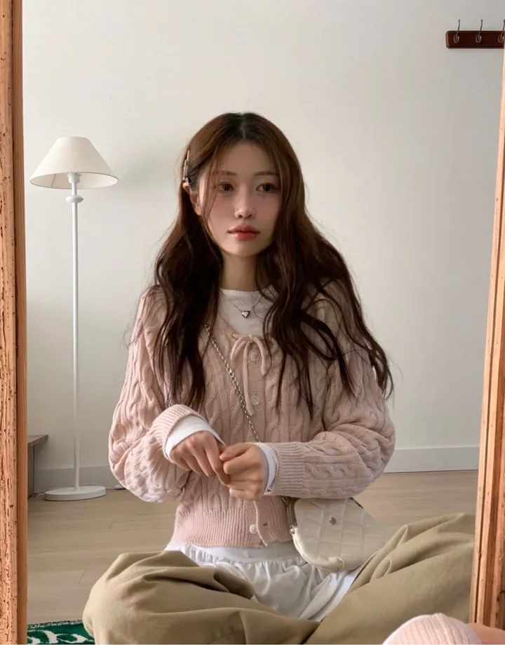 [리본스트랩ෆ]레이플 무드 루즈 여리핏 꽈배기 케이블 니트 리본 가디건 5color 상세 이미지 20