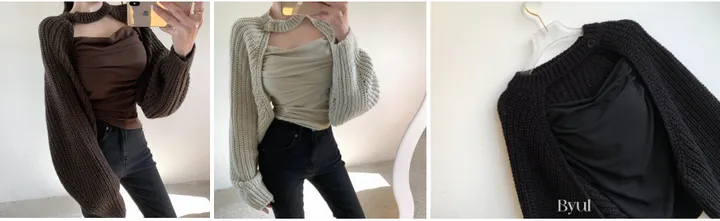 볼류머 크롭 볼레로 가디건 상세 이미지 1