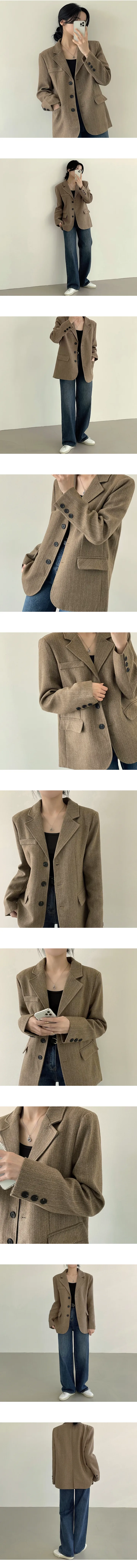 [램스울20%/오버핏] 무드있는, 헤링본 쓰리버튼 블레이저 자켓 (2color) 상세 이미지 4
