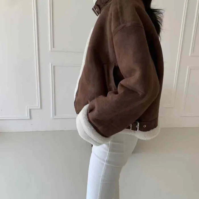 히놀라 ❤️스웨이드 하이넥 숏 무스탕 3color 상세 이미지 8