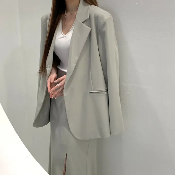 *한정수량원가 SALE* 국내 하이퀄리티 기본 수트 자켓 절개 슬릿 롱 스커트 하객룩 정장 오피스룩 투피스 세트 셋업 2color 상세 이미지 32