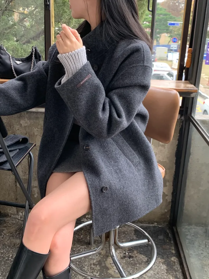 [Hand Made/울 100%] 드엘 하이넥 핸드메이드 벨트 하프 코트 하객룩 (4 color) 상세 이미지 6