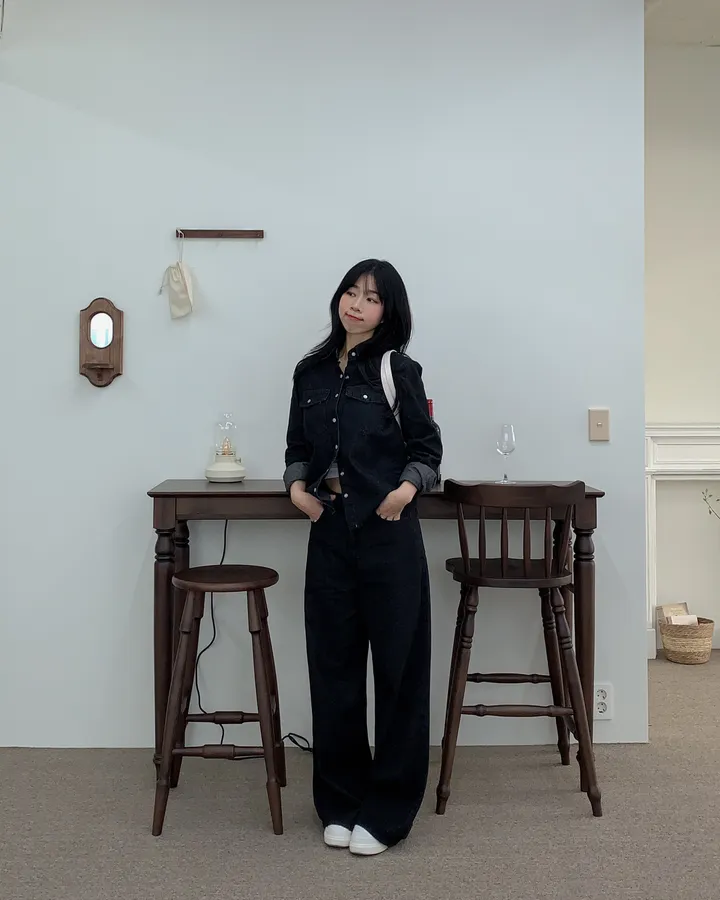 [하이퀄✨데님set] 2컬러/ 데님셔츠+와이드 데님팬츠 투피스 세트 /S.M.L 상세 이미지 23