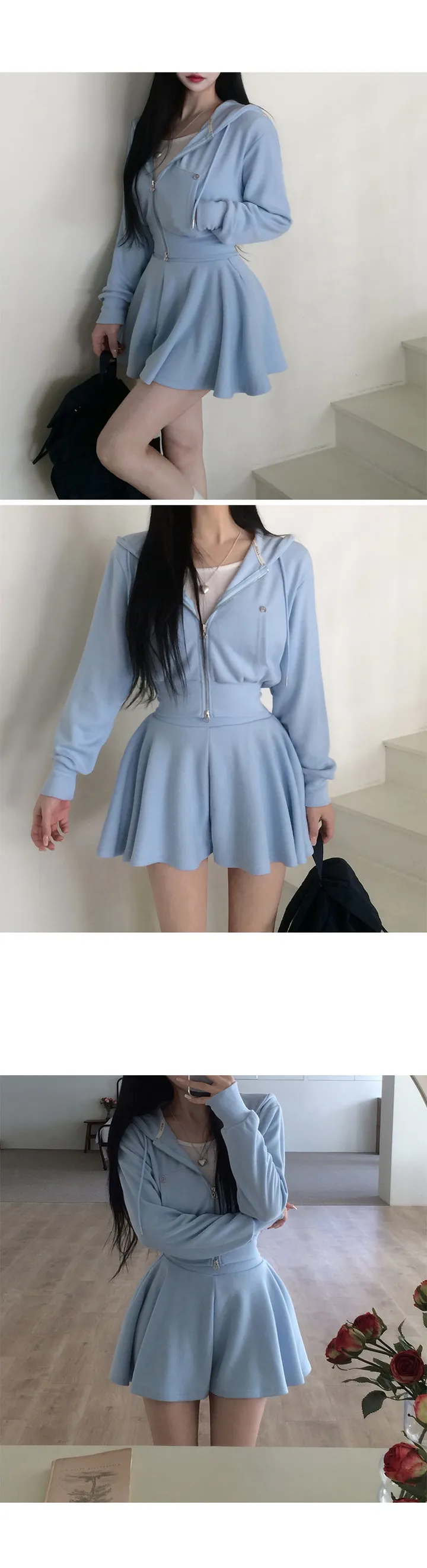 *5col/기본,롱*[허얇골넓보장] made 코르셋 후드 플레어 세트 봄트레이닝 봄신상 상세 이미지 27