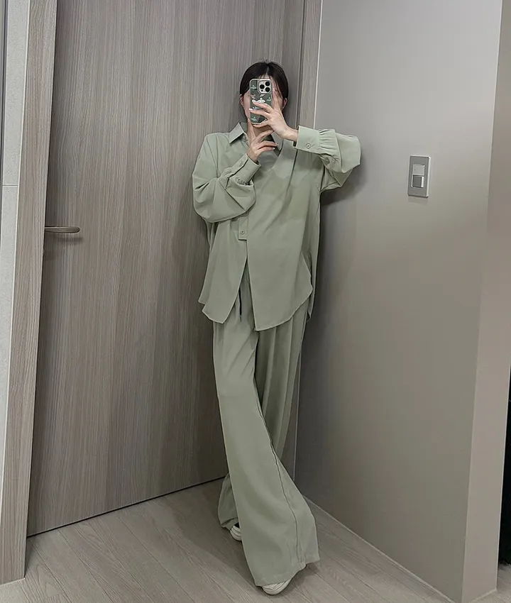 [최저가/부분당일발송🚚]빅사이즈 루즈핏 패치 남방셔츠 스트링 슬랙스 와이드팬츠 투피스세트/44-88/빅사이즈/찰랑/시원한소재/여름신상/뒷밴딩/여름하객룩/휴양지룩/바캉스룩/투웨이 상세 이미지 23