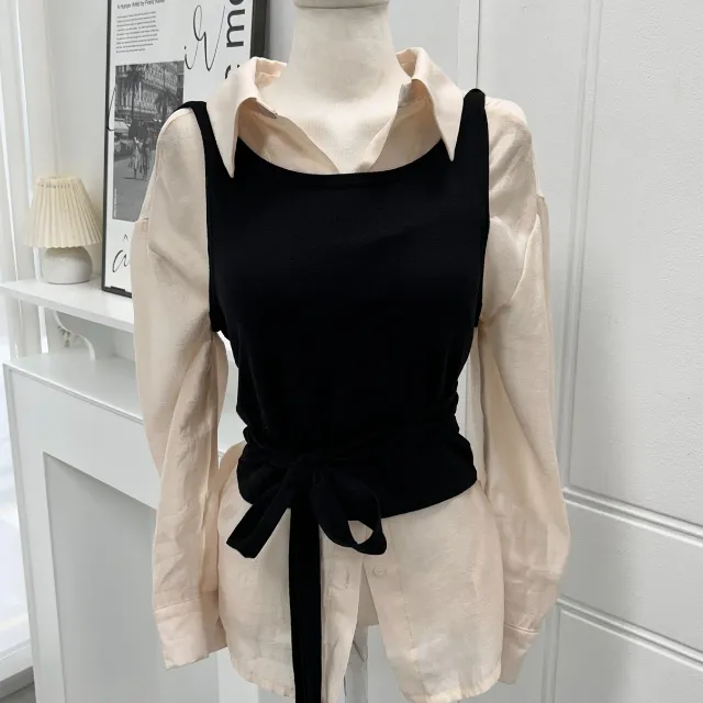 [66-88] 빅사이즈 2way 레이어드 스판좋은 뷔스티에 리본 - 에이블리 스토어 - 에이블리