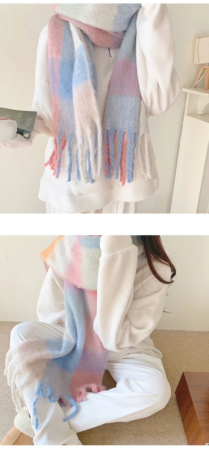 [뽀용폭닥💕] 파스텔체크 커플 롱 오버사이즈 머플러 목도리 여자목도리 남자목도리 겨울 겨울목도리 체크목도리 상세 이미지 10