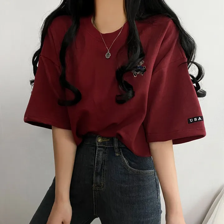 [예쁨/데일리] 베어 라벨 자수 오버핏 반팔티T 상세 이미지 4