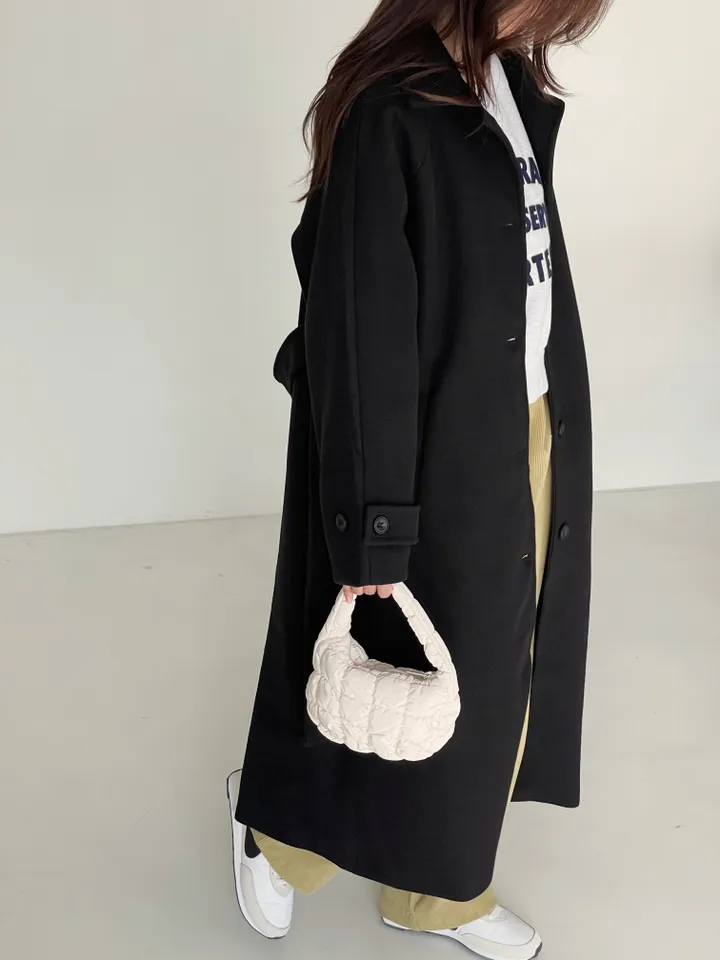 자바 벨티드 싱글 카라 롱 코트 상세 이미지 7