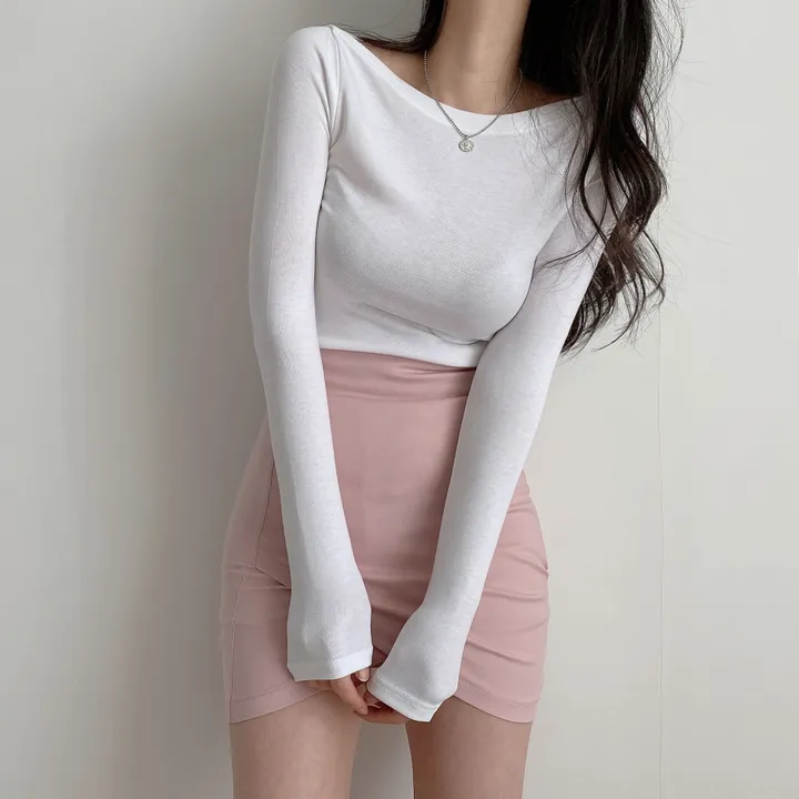 [찰랑~여리~/오프숄더O] 보트넥 입술넥 오프숄더 슬림 여리여리한 페미닌 긴팔 티셔츠 상세 이미지 12