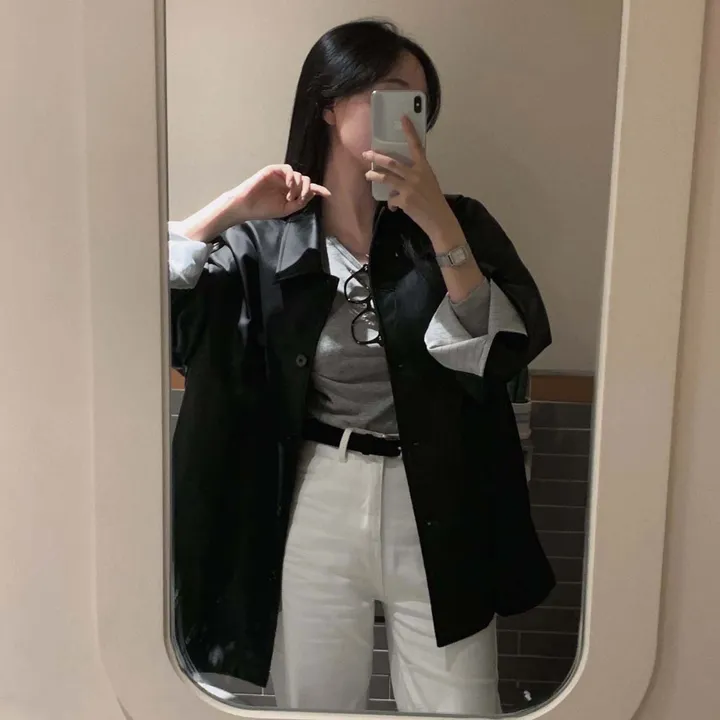 [힙덮는기장감~/블랙 당일출고🎉] 자체제작 #크치Made 오디너리 롤업 오버핏 하프 레더자켓 - jk 상세 이미지 43