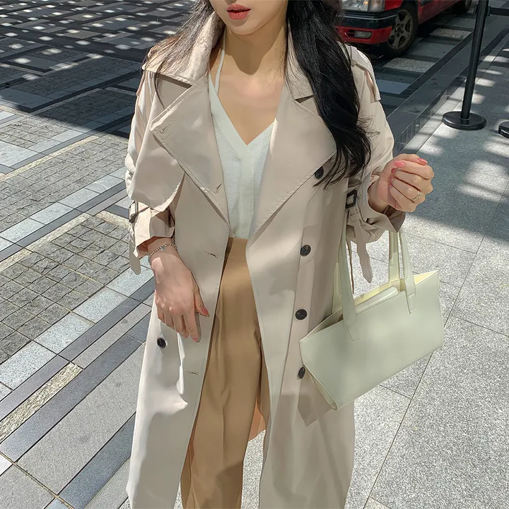 [여리핏🤎진짜강추ㅠ] 어깨부각zero!! 인생 트렌치 더블 롱 카라 벨트 롱 트렌치 코트 스트랩 비조 견장 바바리 코트 간절기 봄 아우터 4COL 상세 이미지 34