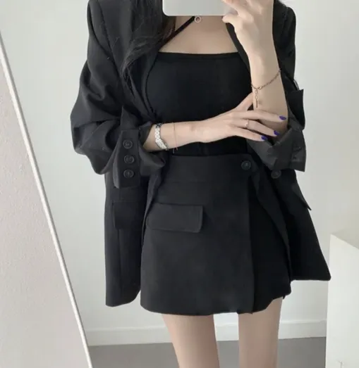 ((세트룩*존예핏)) 무드온 하프자켓 치마바지 투피스 하객룩 긴팔자켓 봄자켓 여름팬츠 미니스커트 치마바지 반바지 쇼츠 숏팬츠 상세 이미지 6