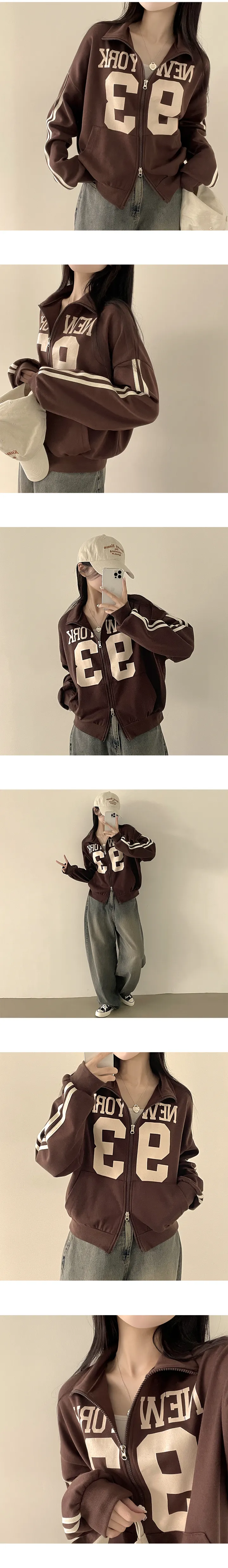 [투웨이/아방핏] 귀여움 보장! 뉴욕 레터링 하이넥 카라 루즈핏 투웨이 집업 (6color) 상세 이미지 4