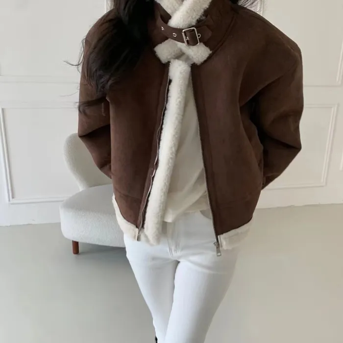 히놀라 ❤️스웨이드 하이넥 숏 무스탕 3color 상세 이미지 9