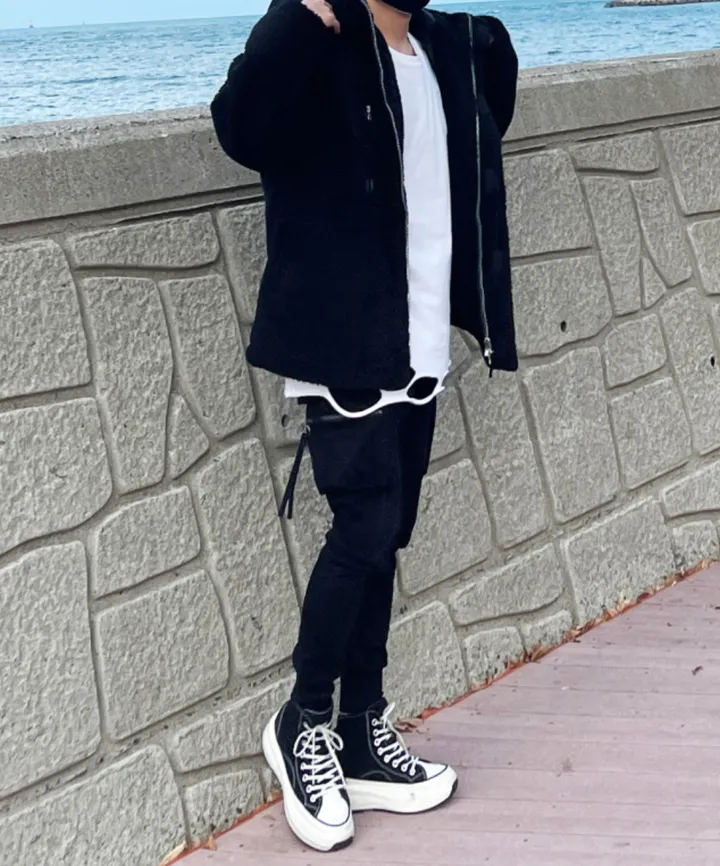 덤블 헤비 양털 패딩 오버핏 투웨이 스트링 후리스 뽀글이 후드 집업 자켓 점퍼 상세 이미지 83