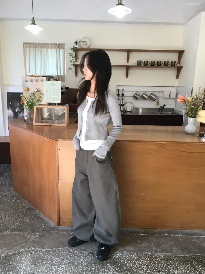 슬림핏 숏 골지 가디건 상세 이미지 19