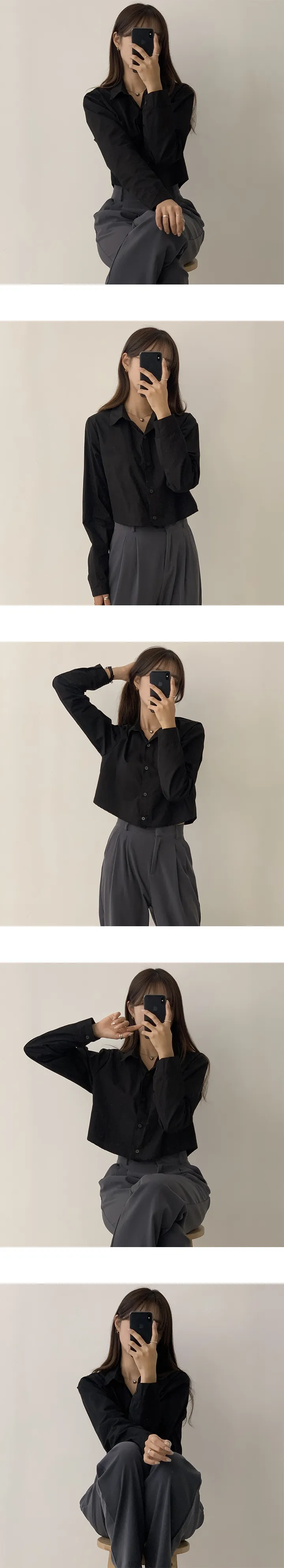 [신상/인생핏] 하이리 데일리 세미 크롭 긴팔 가을 셔츠 남방 블라우스 상세 이미지 7
