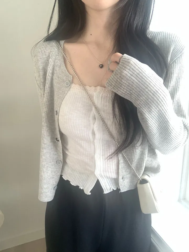 레이 여름 린넨 골지 크롭 라운드 긴팔 가디건 (9color) [ 봄 여름 살안타템 데일리룩 기본 베이직 ] 상세 이미지 10