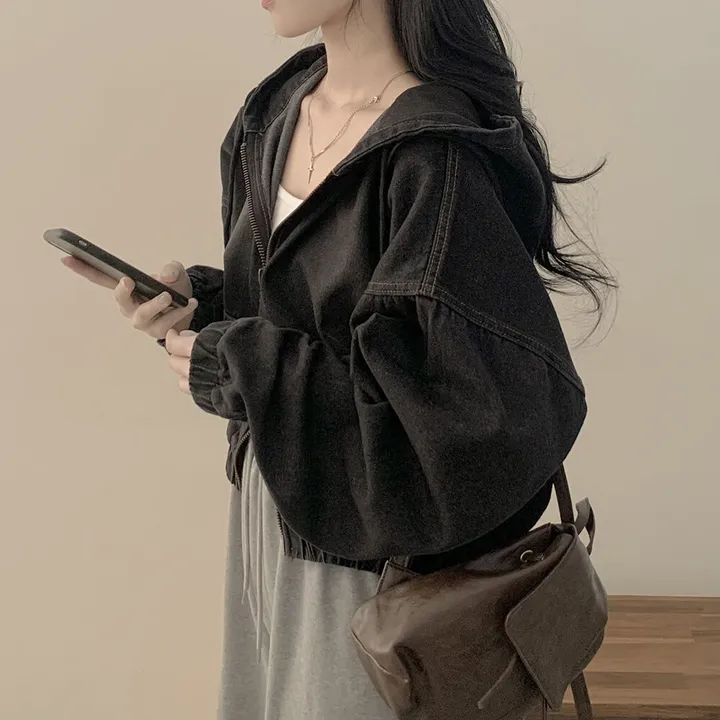 [왕박시/아방핏✨] 데님 빅후드 투웨이 청자켓 후드집업 숏점퍼 연청 흑청 개강룩 캠퍼스룩 빅사이즈 상세 이미지 21