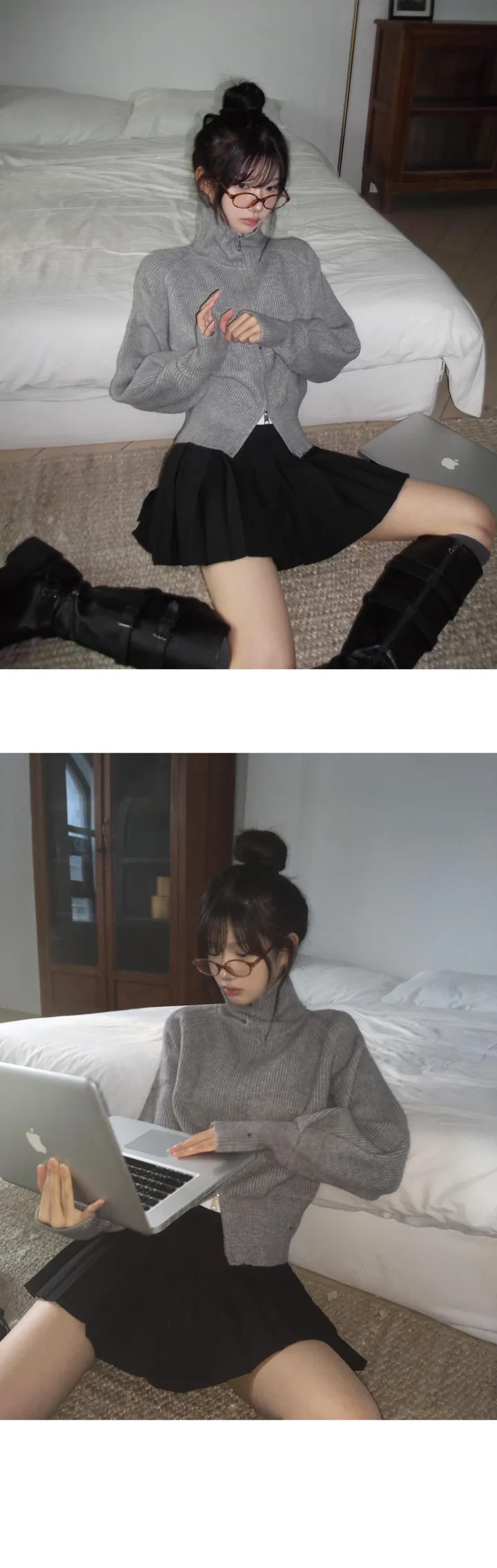 [데일리/11컬러🖤] 폴라 투웨이 핀턱 소매 포인트 니트 집업 - 11color 상세 이미지 4