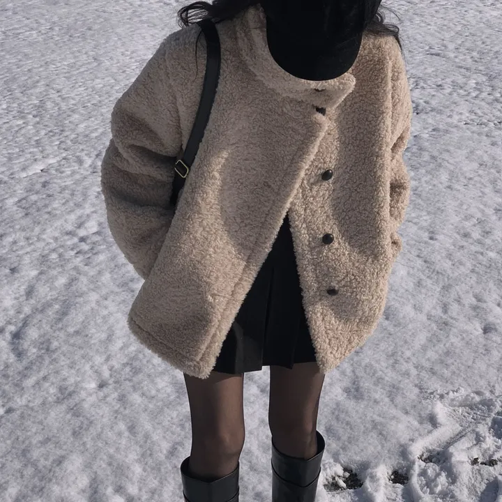 [왕아방핏🤎/주문폭주✨]후회없는 선택,푸들 양털 오버핏 하프 스웨이드 퍼자켓,코트 상세 이미지 7