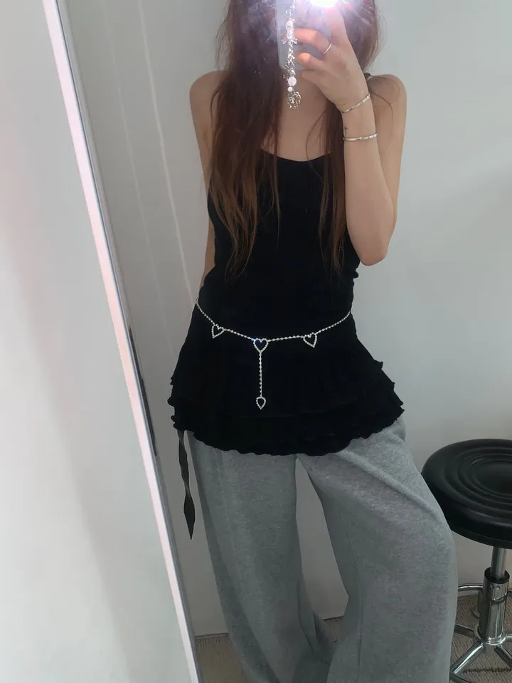 y2k]キュービック宝石ハートチェーンベルト | ファッション通販