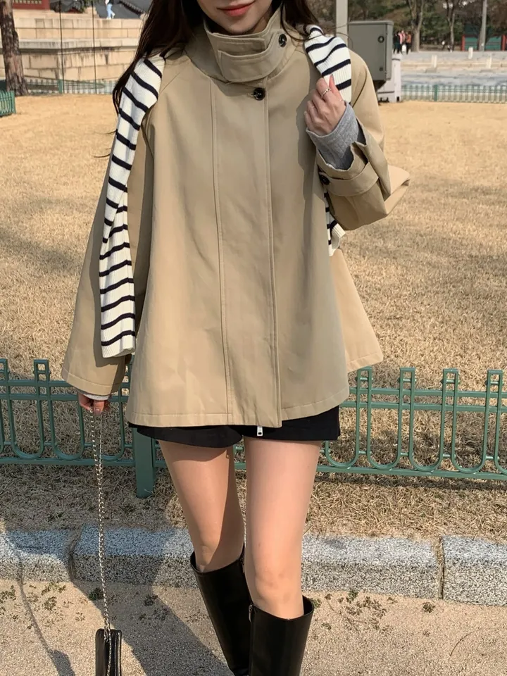 [*주문폭주!!/당일발송*] 파리 트렌치 케이프 하프코트 트렌치코트 트렌치하프 하프트렌치 코트 봄아우터 봄트렌치 절개트렌치 (1color) 상세 이미지 28