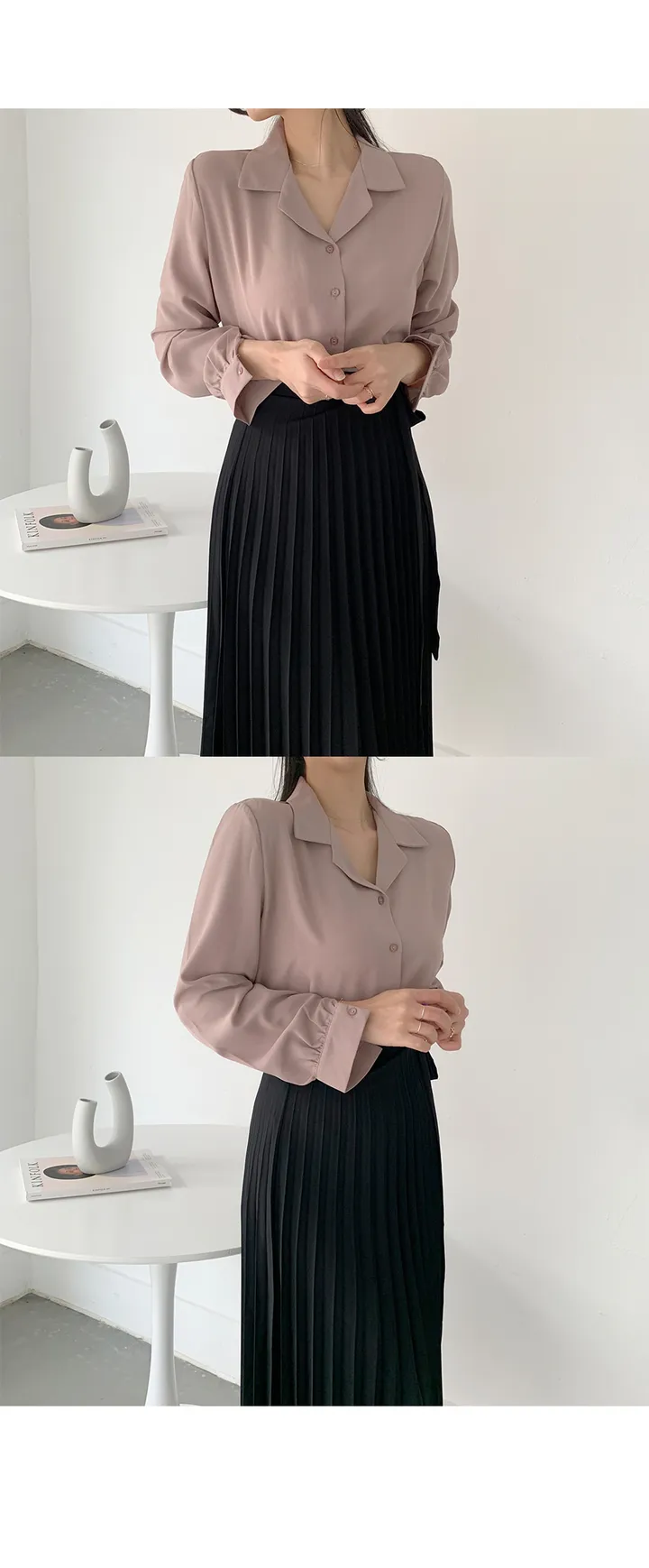 구김없는 오픈 카라 셔츠블라우스 55~L (10color) 상세 이미지 16