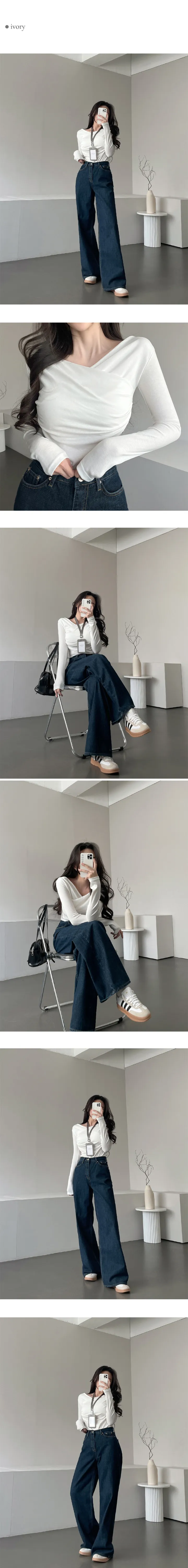 [자체제작❤️/청순글램] 가나다란 케인 봄버전 부드러운 브이넥 랩 셔링 여리핏 티셔츠 5color 상세 이미지 12