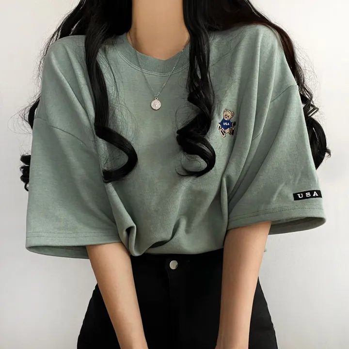 [예쁨/데일리] 베어 라벨 자수 오버핏 반팔티T 상세 이미지 7