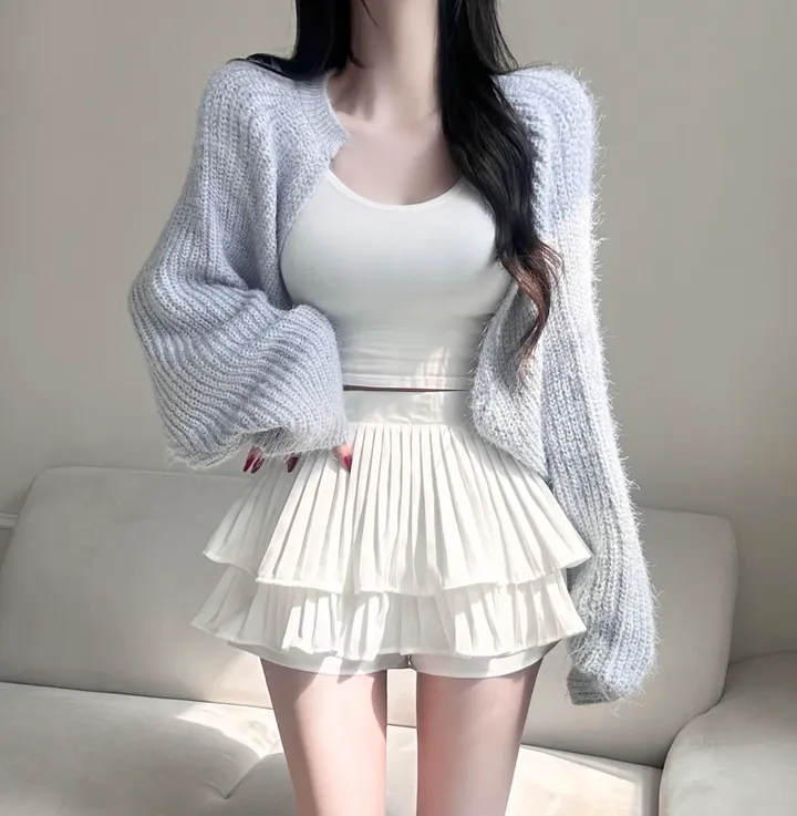[여리핏보장!!/여친룩/9col] 보들 데일리 청순 솔잎 볼레로 가디건 벌룬핏 루즈 아방한 하찌 니트 베이직 기본 개강룩 데이트룩 봄 피크닉 간절기 벚꽃룩 러블리 세미 크롭 퍼 상세 이미지 6
