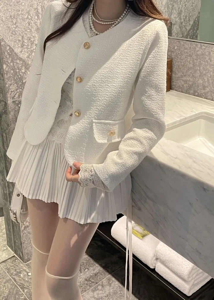 샤르망 노카라 트위드 골드 버튼 자켓 상세 이미지 10