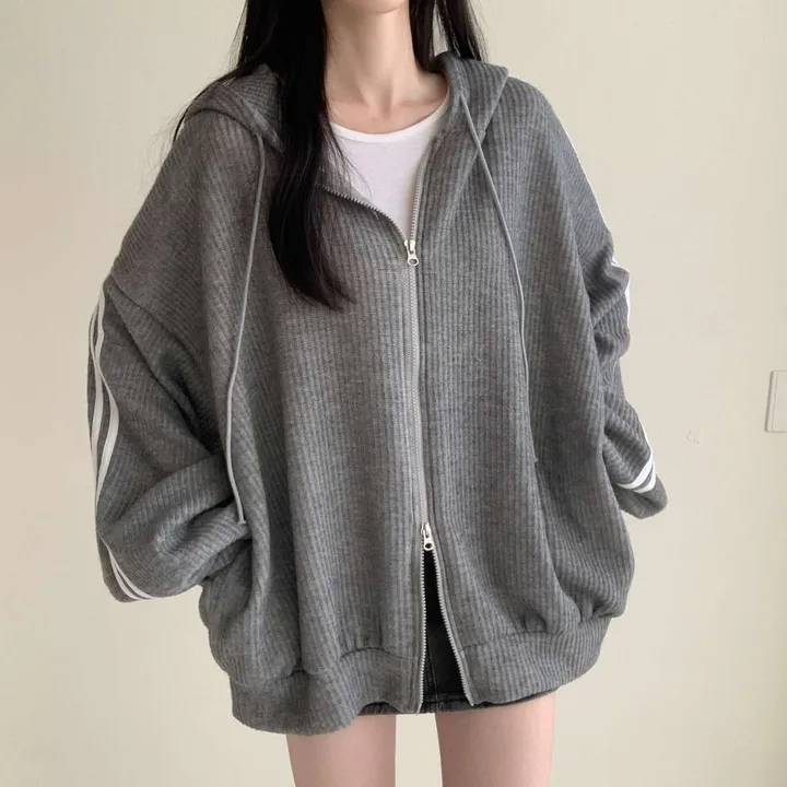 [-120/간절기필수소장💛] 골지 투웨이 오버핏 트랙 라인 후드집업 3c 상세 이미지 9