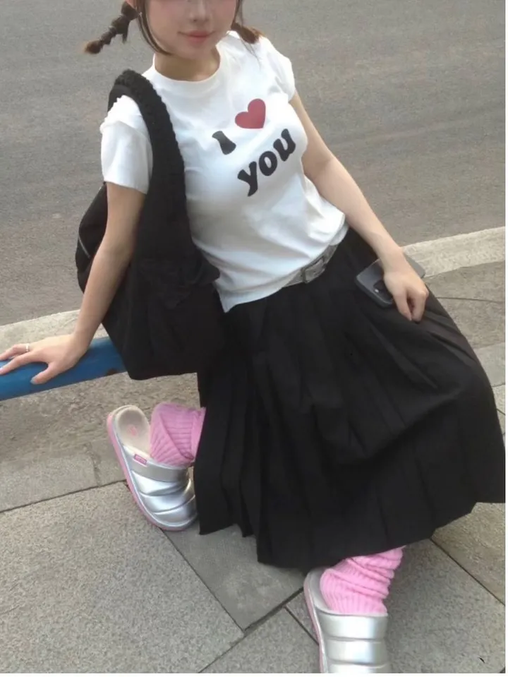 [키치/하이틴] 하트 반팔 티셔츠 상세 이미지 3