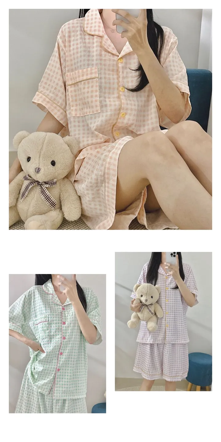 [99~120사이즈🧡미친편안함] 면 잠옷 빅사이즈 홈웨어 파자마 바지 여름 체크 숙면 선물 100 110 3xl 4xl 5xl 6xl 상의 통통녀 플러스 큰잠옷 커플 상하세트 상세 이미지 5