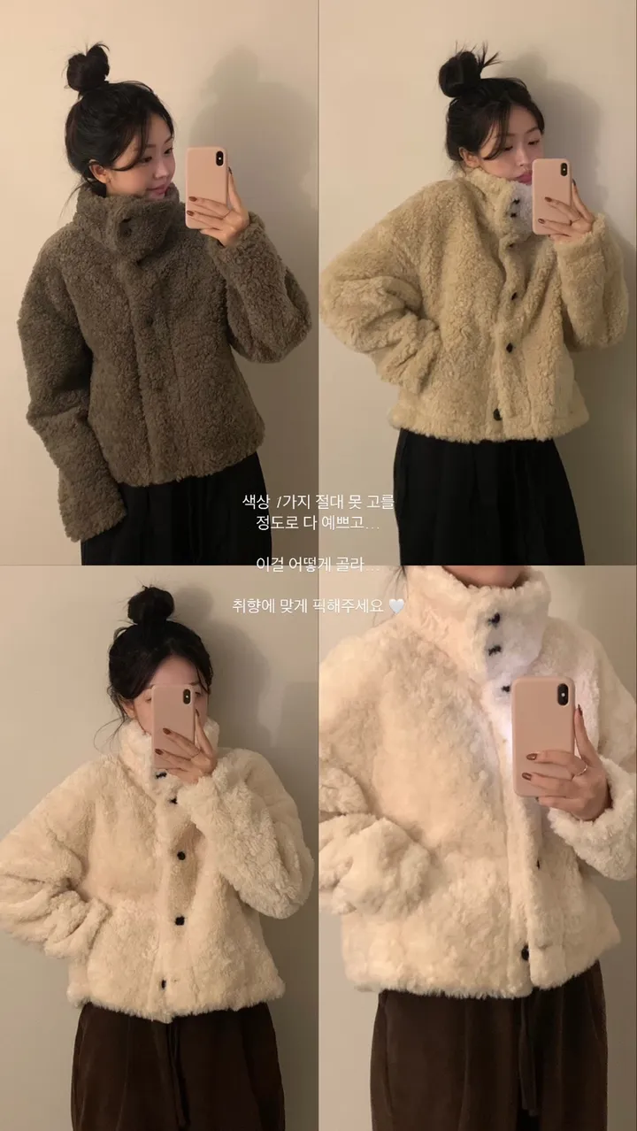[문의폭주🐻] 베어 버튼 뽀글이 퍼 숏코트 자켓 / 누빔 코트 자켓 - 3color 상세 이미지 4
