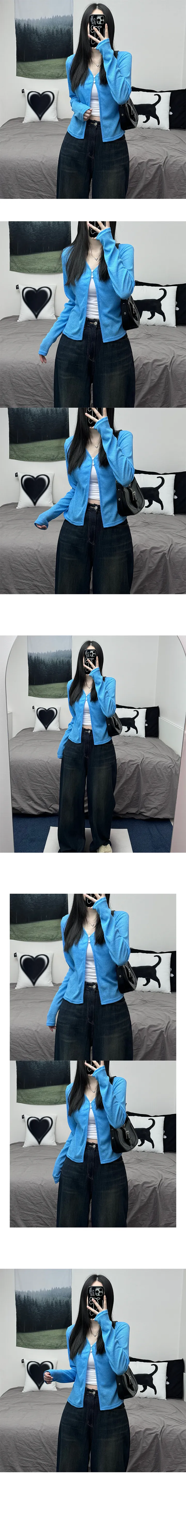 [살탐방지/여리여리 끝판왕] see-through two- button slit long-sleeved cardigan 시스루 투버튼 트임 긴팔 가디건 상세 이미지 5