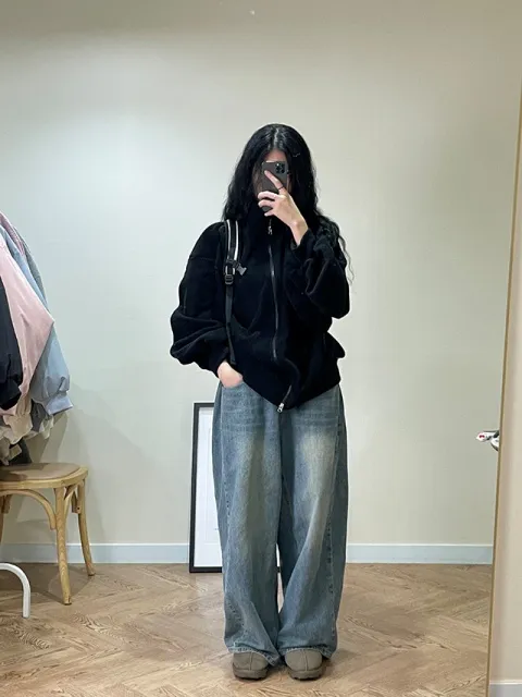 후리스 투웨이 플리스 집업 셔링 트레이닝 빅사이즈 오버핏 쇼매셔링 폴리스 캐주얼 상세 이미지 71