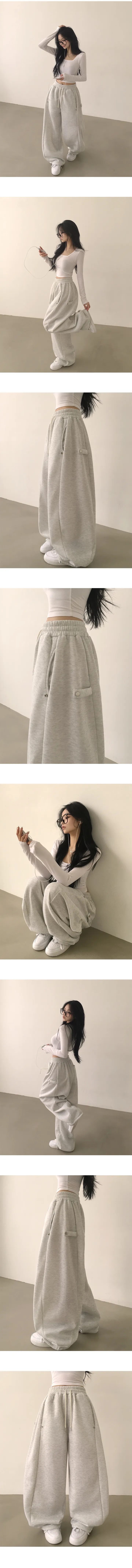 [벌룬핏,도톰기모🤎/핏조절o,기장선택] 조거&와이드 투웨이로 즐기는, 하이웨스트 밴딩 스냅비조 버튼 사이드 핀턱 왕벌룬 조거 와이드 기모 트레이닝팬츠 (6color) 상세 이미지 7