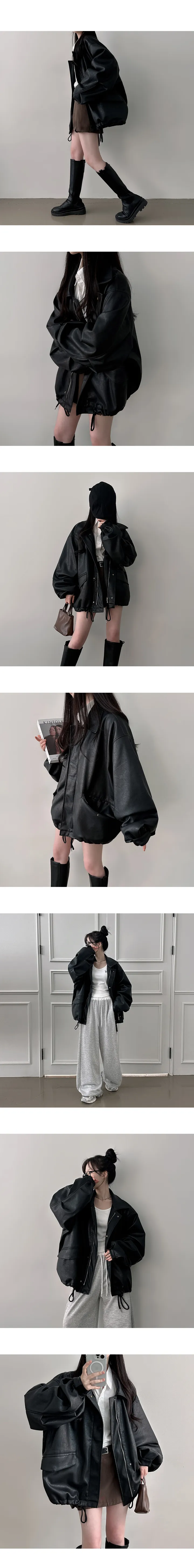 [핏보장/백화점급] 캐너 오버핏 카라 히든 레더 자켓 상세 이미지 22