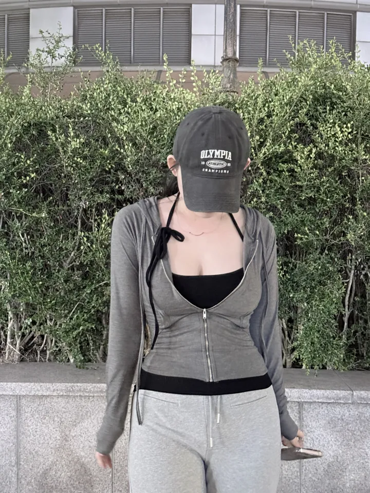 *집앞꾸안꾸* 리치 슬림핏 후드집업 4color/ 허얇골넓 크롭후드집업 여름후드 여름후드집업 봄아우터 봄후드 허리라인 상세 이미지 11