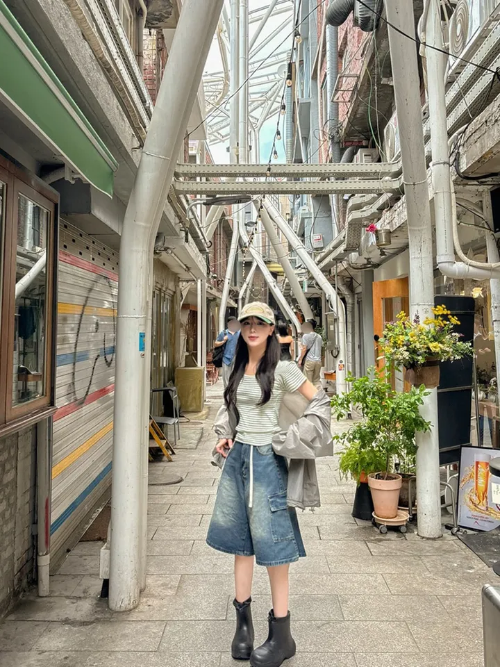 [버뮤다입문👖S~XL] *허리조절* 빈티지 워싱 카고 데님 버뮤다 반바지 5부 숏 팬츠 봄 간절기 청바지 썸머 하프 바지 스트랩 y2k 하이웨스트 하체커버4type 상세 이미지 25