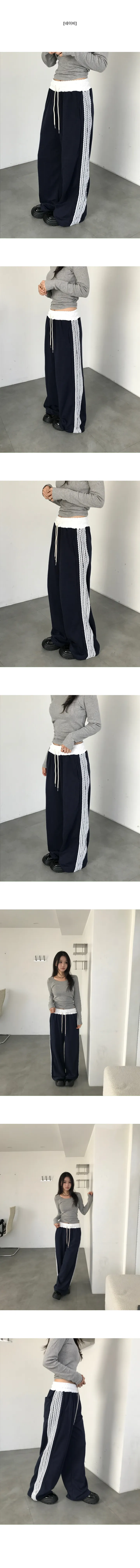 [6color/퀄보장🤍]우비 와이드 배색 레이스 라인 팬츠 상세 이미지 6