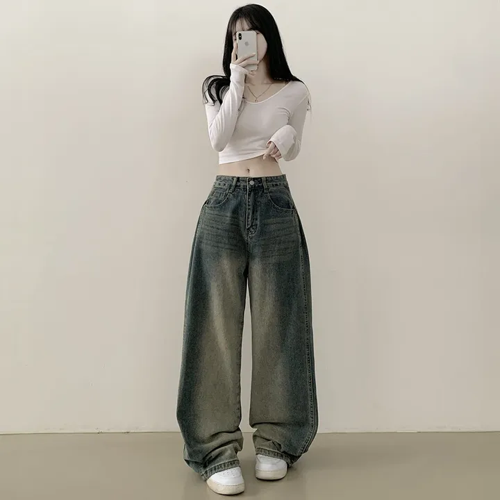 [색감깡패🖤] 사이드 핀턱 빈티지 워싱 하이웨스트 와이드 벌룬 데님팬츠 사계절 청바지 연청 진청 흑청 블랙 상세 이미지 5