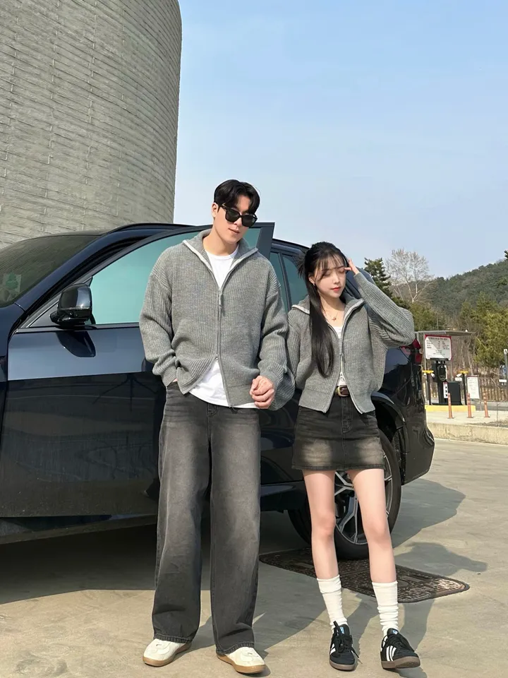 크롭&오버/ 커플 니트 집업 하찌 크롭 니트 오버핏 남녀공용 겨울 가을 봄 커플룩 시밀러룩 꾸안꾸 세트 투피스 남자 코디 데이트 빅사이즈 청치마 청바지 데님 미니 스커트 와이드팬츠 상세 이미지 21