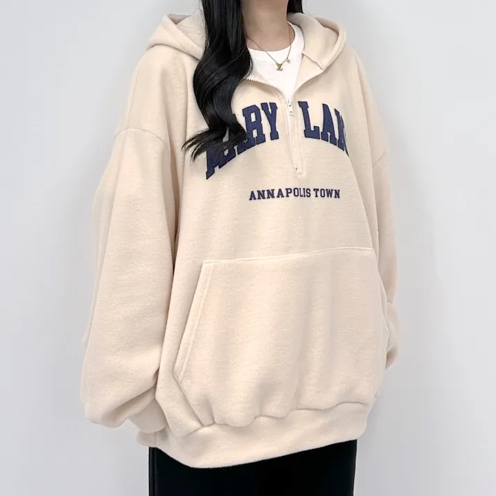 [후드집업/아노락ver 선택] 후리스 플리스 레터링 오버핏 루즈핏 반집업 집업 아우터 겨울 반집업후리스 후드집업후리스 아노락후리스 후리스후드집업 후리스아노락 오버핏후리스 상세 이미지 4