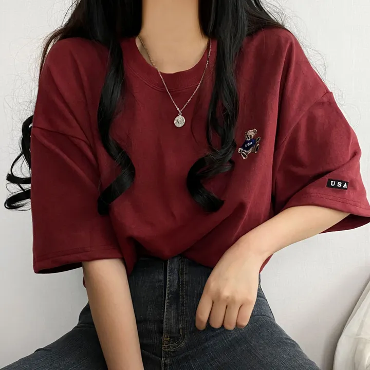 [예쁨/데일리] 베어 라벨 자수 오버핏 반팔티T 상세 이미지 1